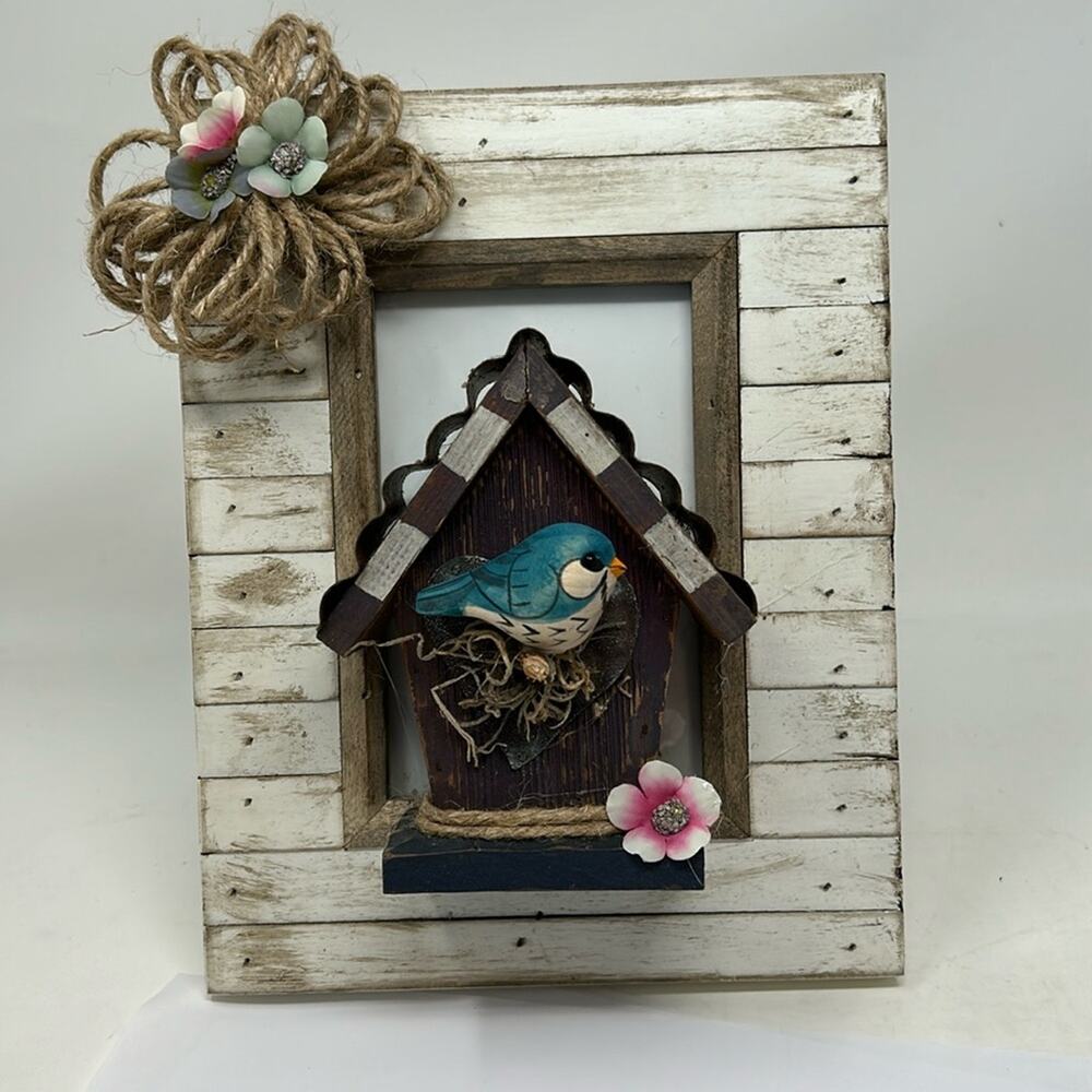Handmade Farmhouse Rustic Birdhouse on Picture Frame Decor